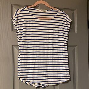 Green Envelope Navy and White Striped Short Sleeve Top